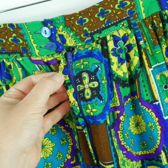 Vintage Medium Maxi Skirt Psychedelic Neon Multicolor Hippy Maximalist 60s 70s - Picture 8 of 9